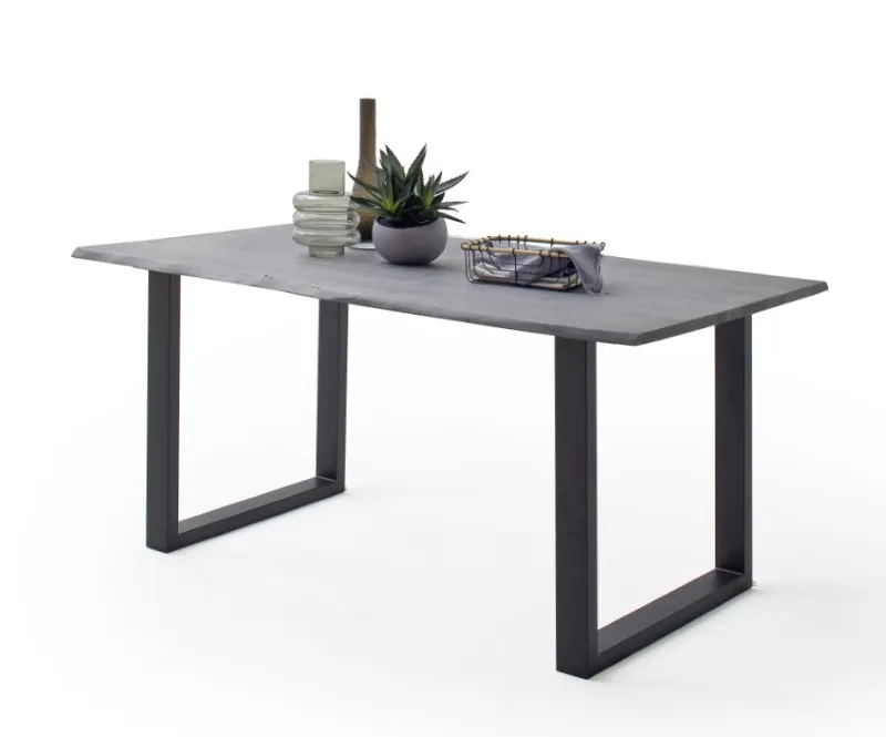 Esstisch Calabria | Akazie massiv | U-Gestell | grau / anthrazit | 160 x 90-Tischplatte 2,5 cm