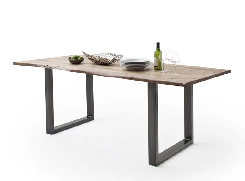 Esstisch Calabria | Akazie massiv | U-Gestell | natur / antik gewischt |180 x 90-Tischplatte 2,5 cm