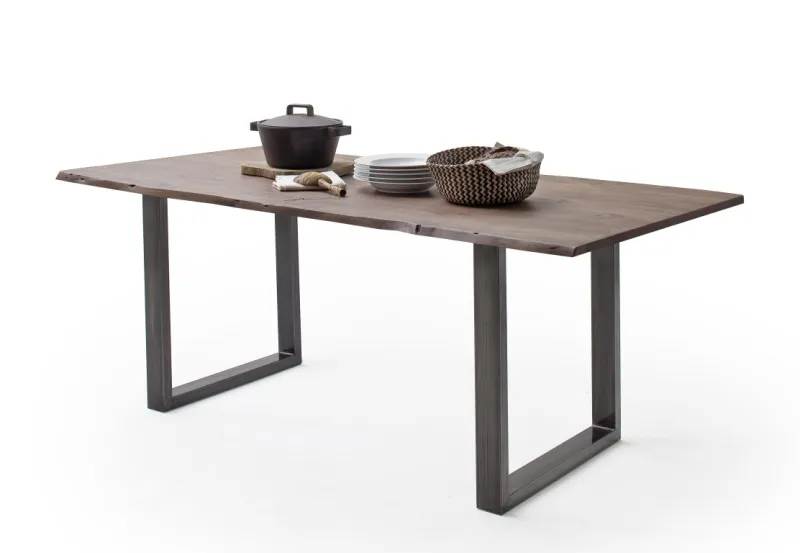 Esstisch Calabria | Akazie massiv | U-Gestell | walnuss / antik gewischt | 160 x 90-Tischplatte 2,5 cm