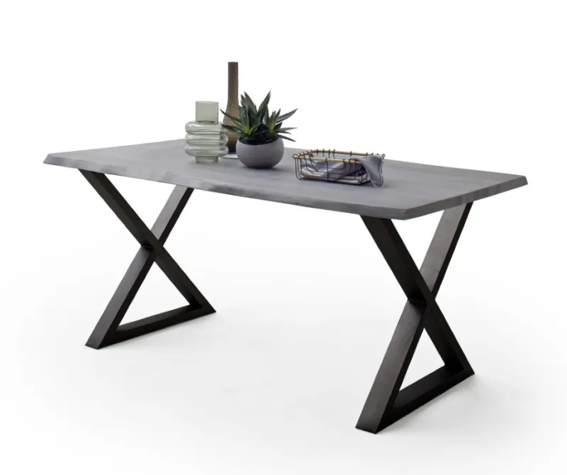 Esstisch Calabria | Akazie massiv | X-Gestell | grau / anthrazit | 180 x 100-Tischplatte 3,5 cm
