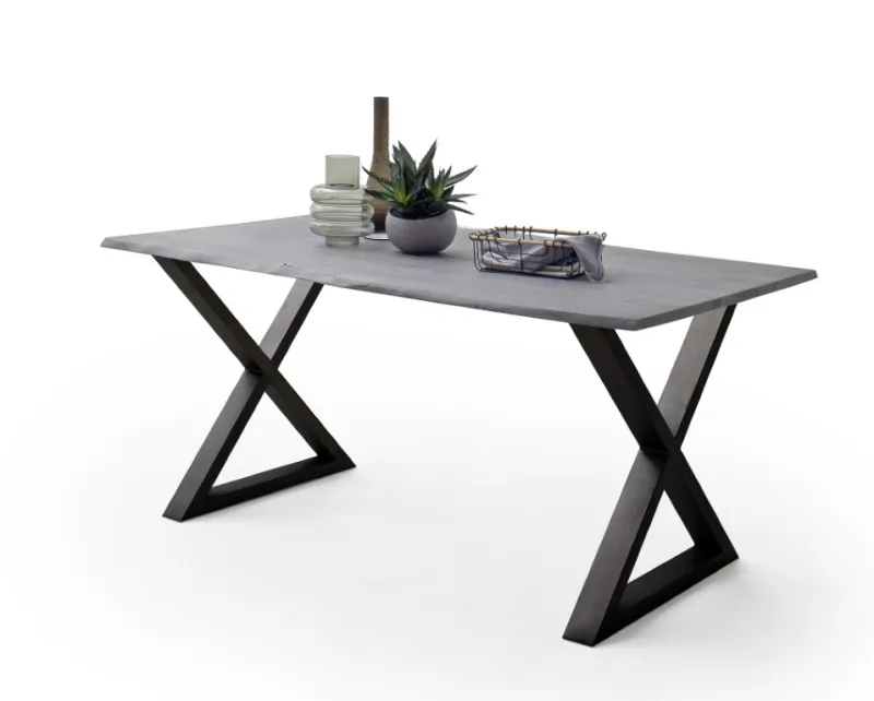 Esstisch Calabria | Akazie massiv | X-Gestell | grau / anthrazit | 180 x 90-Tischplatte 2,5 cm