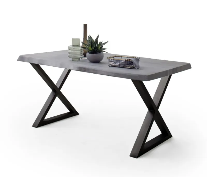 Esstisch Calabria | Akazie massiv | X-Gestell | grau / anthrazit | 220 x 100 -Tischplatte 5,5 cm