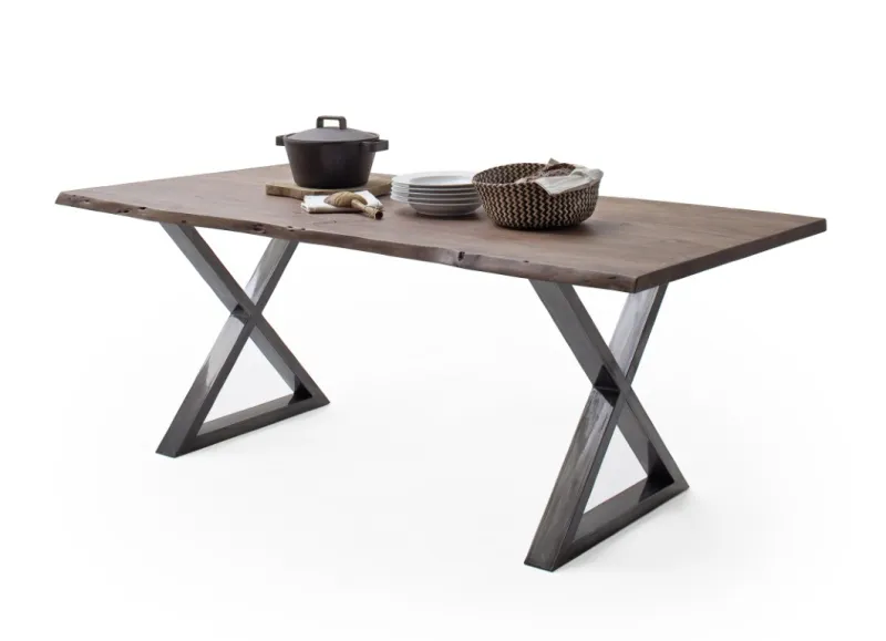 Esstisch Calabria | Akazie massiv | X-Gestell | walnuss / antik gewischt | 200 x 100 -Tischplatte 3,5 cm