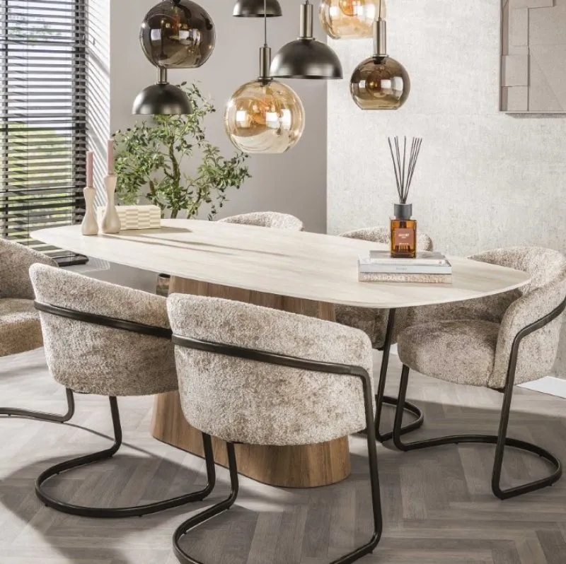 Esstisch Homa | Keramik Travertin | 215 cm | Eiche / beige
