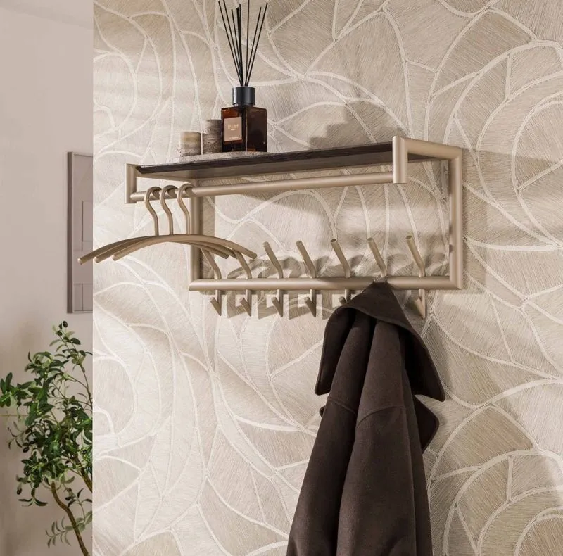 Garderobe Wandgarderobe Stamp | 2x7 Haken | Metall | beige