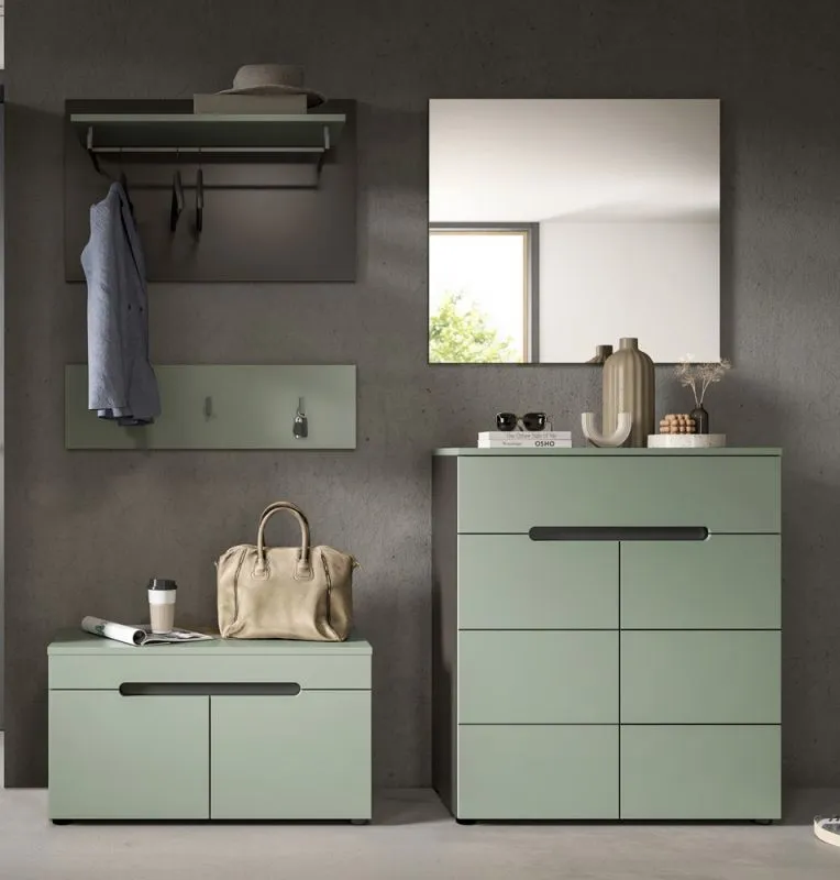 Garderoben-Set Canu | Basalt grau / Smoke Green | 4-teilig mit Sitzkissen