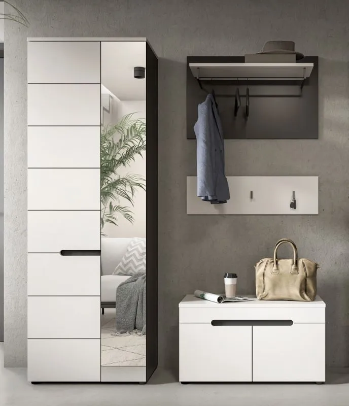 Garderoben-Set Canu | Basalt grau / Weiß | 3-teilig mit Sitzkissen