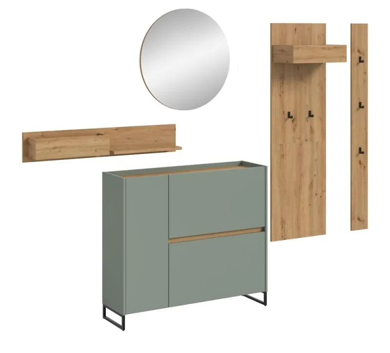 Garderoben-Set Drive 1 | Salbei / Artisan Oak | 5-teilig mit Beleuchtung