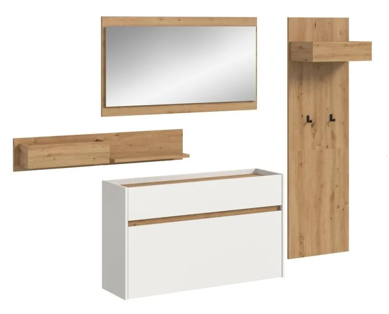 Garderoben-Set Drive | weiß / Artisan Oak | 4-teilig mit Beleuchtung