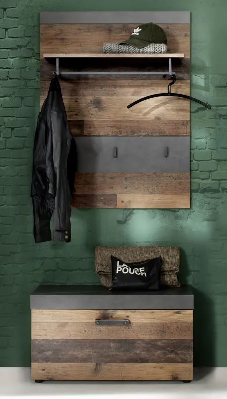 Garderoben-Set Indy 1 | Old Used Wood / Matera grau | 2-teilig | Shabby Look