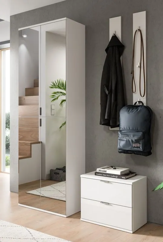 Garderoben Set Projekt X | mit Spiegelschrank breit | weiß Hochglanz | 4-teilig