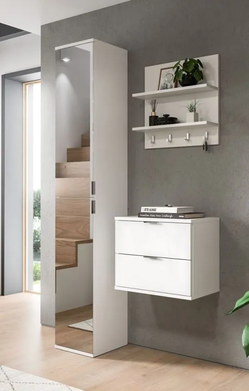 Garderoben Set Projekt X mit Spiegelschrank weiß Hochglanz 3-teilig