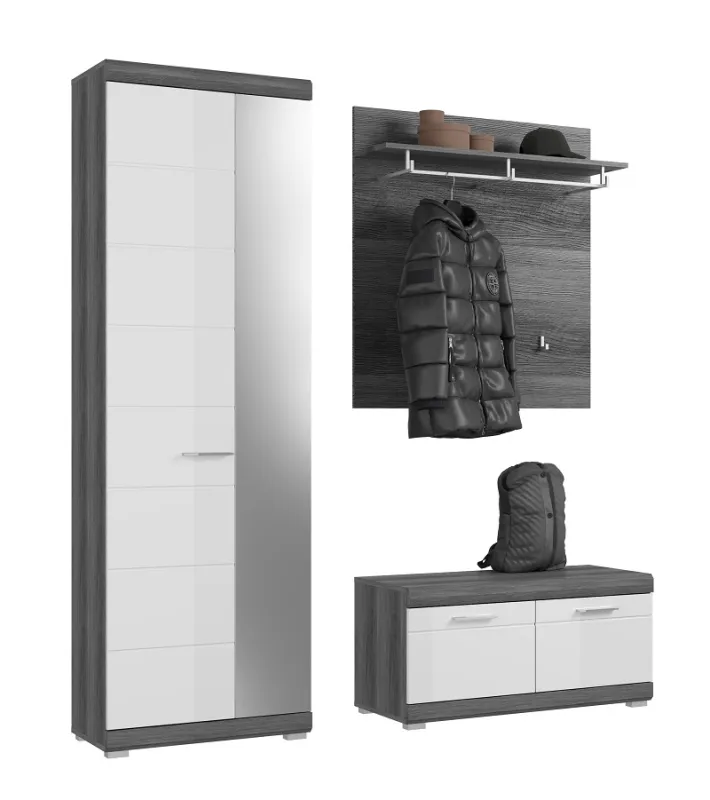 Garderoben-Set Scout | weiß Hochglanz / rauchsilber | 3-teilig