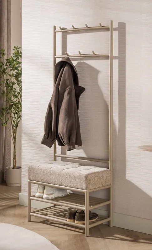Garderobenbank Shio | 7 Haken | mit Sitzfunktion | beige