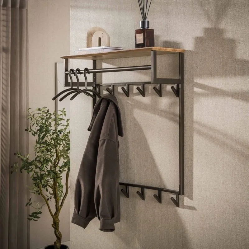 Garderobenpaneel Brika | 12 Haken | Bronze / Drift brown