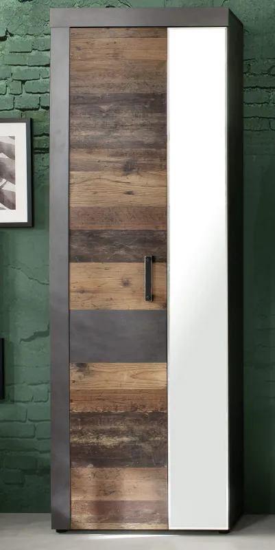 Garderobenschrank Indy | Old Used Wood / Matera grau | Shabby Look