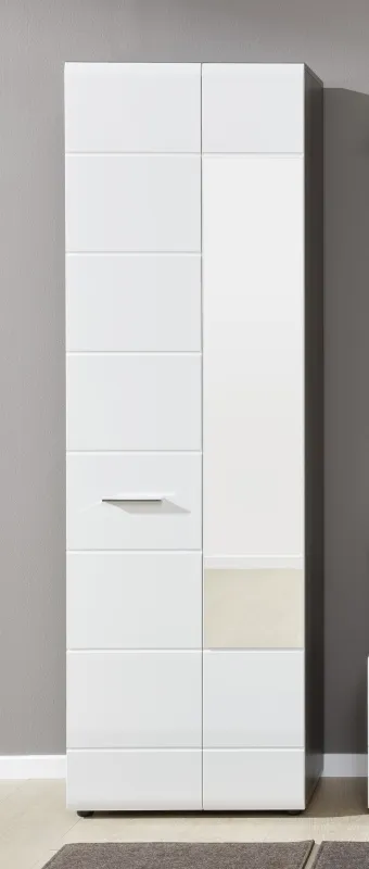 Garderobenschrank Line | Hochglanz weiß / rauchsilber