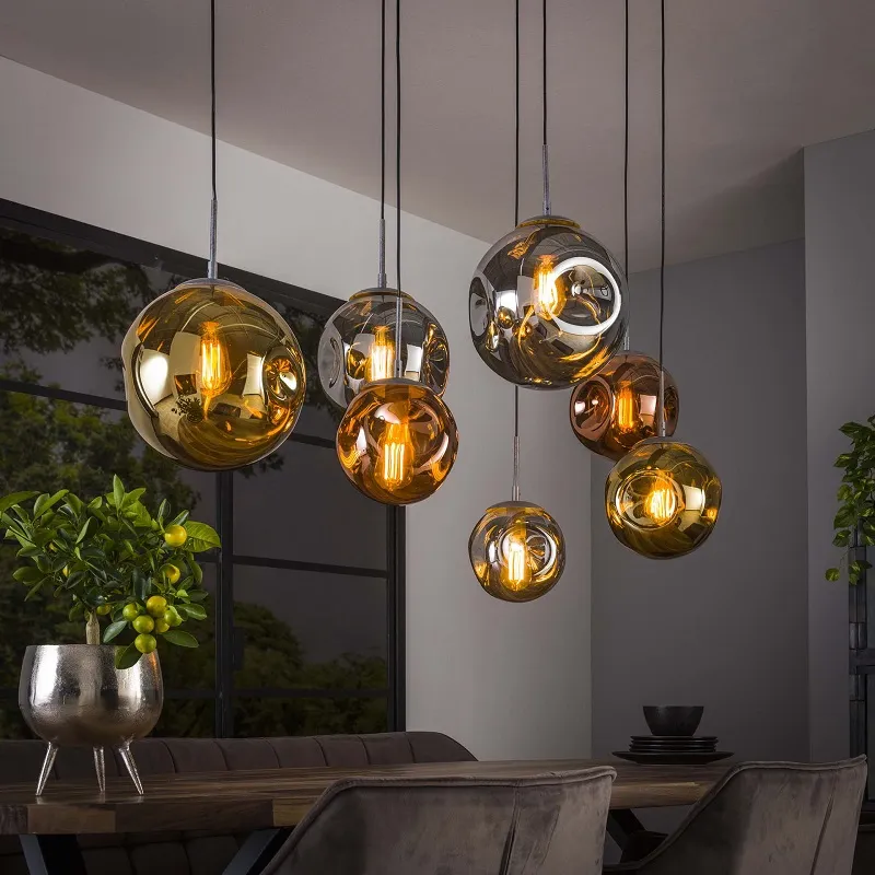 Hängelampe Jinjin | 7-flammig | Kugelschirme | altsilber Finish