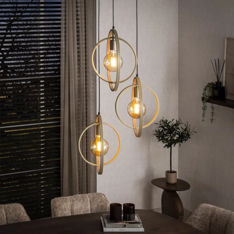 Hängelampe Vejin 3 Leuchten | Metallringe | Beige | gestuft