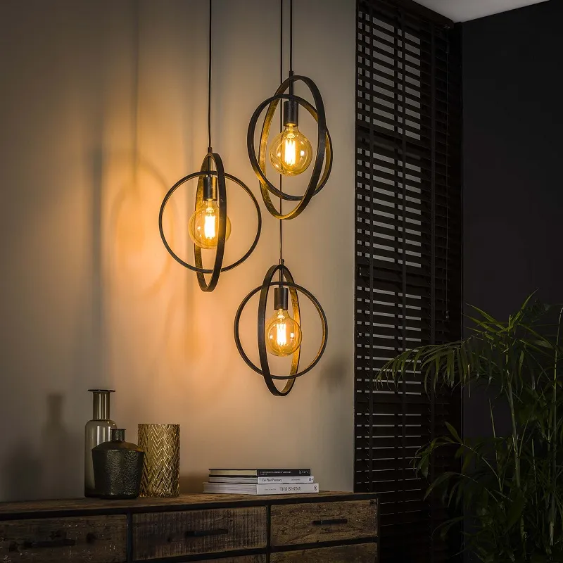 Hängelampe Vejin 3 Leuchten | Metallringe | Charcoal grau | gestuft
