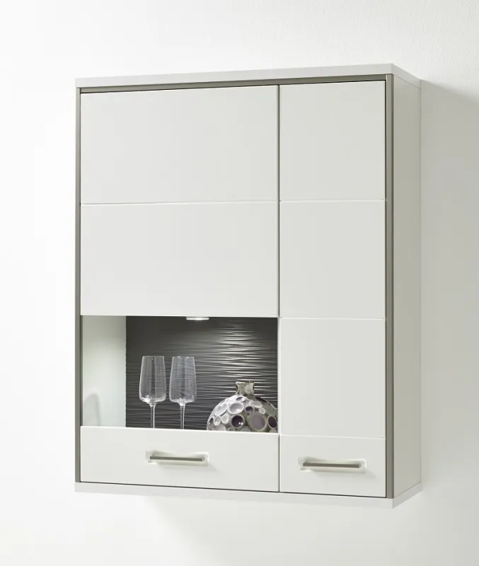 Hängeschrank Hängekommode Trento | weiß Hochglanz | mit 1er Set LED Unterbauspot