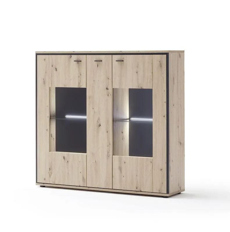 Highboard Buenos Aires | Balkeneiche | mit 2er Set LED Rückwandbeleuchtung