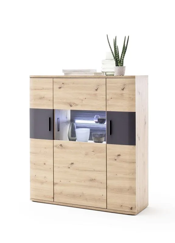 Highboard Cortona | Balkeneiche / anthrazit | mit 1er Set LED Rückwandbeleuchtung 45 cm