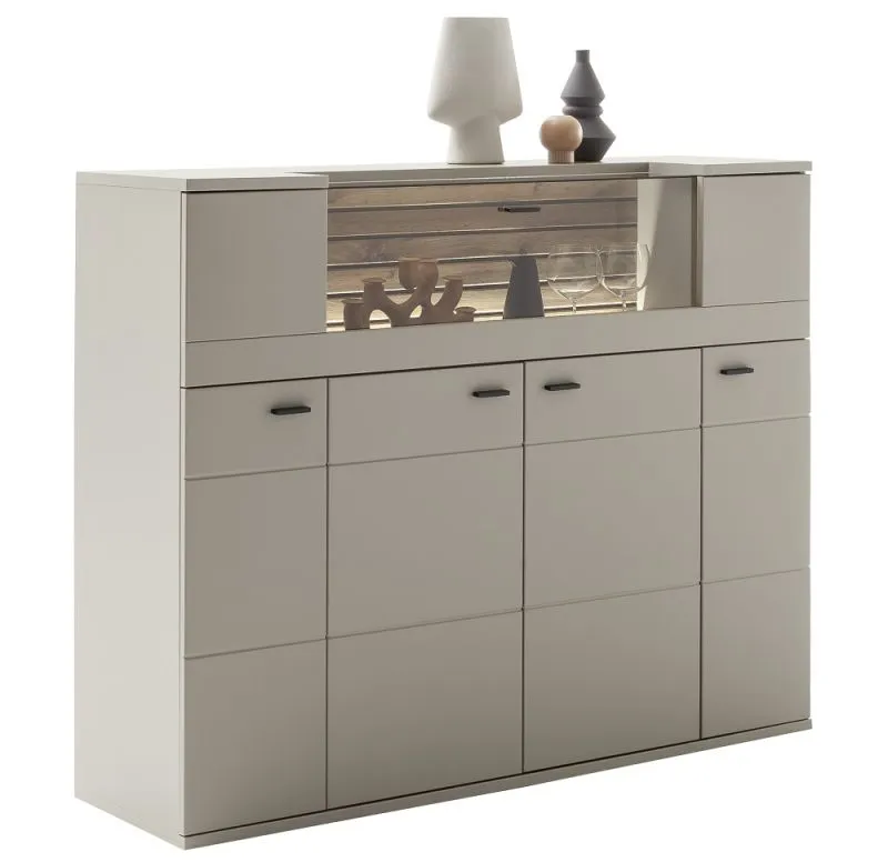 Highboard Lüttich | Basalt / Wotan Eiche | mit Bandbeleuchtung