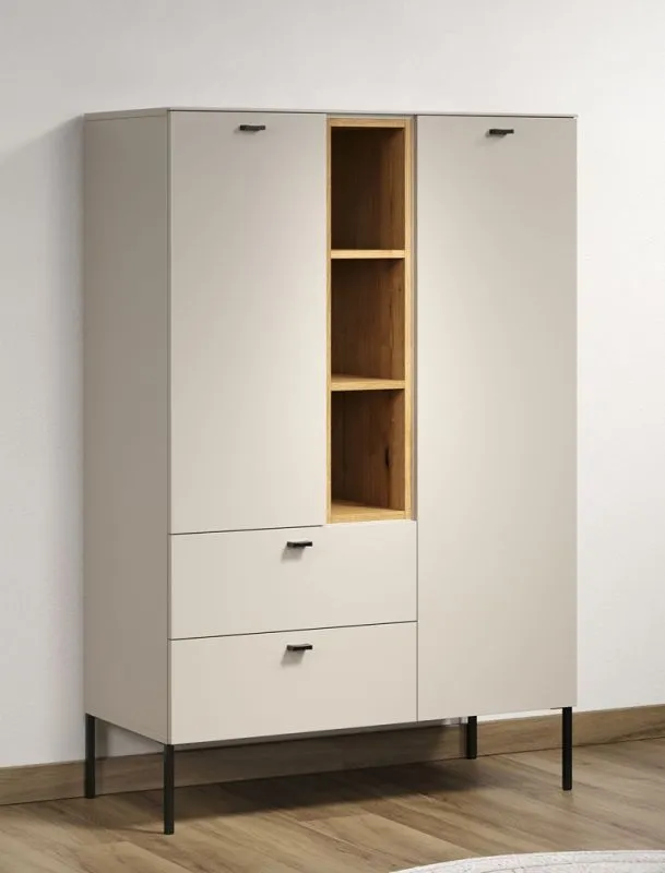 Highboard Sao Paulo, Kaschmir Dekor, Offene Mittelnische mit 3 Böden, 2 Schubkästen unten, Metallfüße