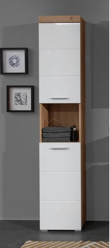 Hochschrank Amanda | weiß Hochglanz / Eiche Asteiche