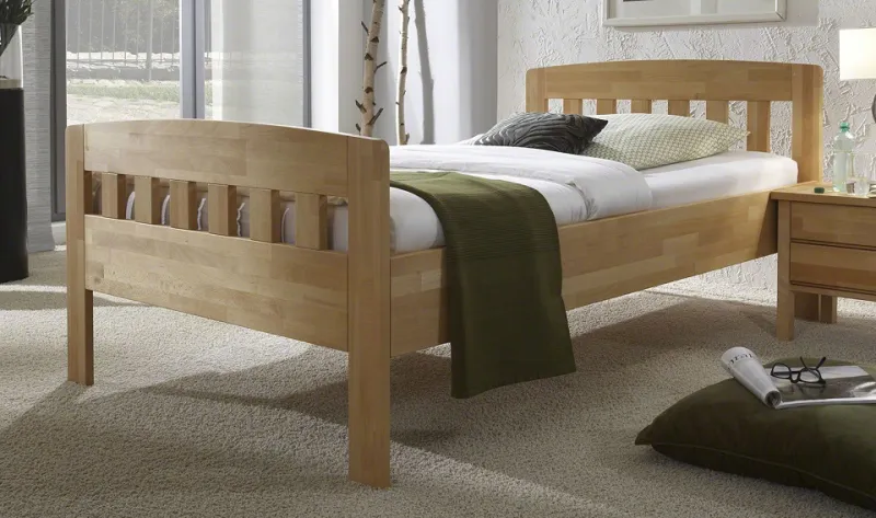 Holzbett massiv Jasmine | Kernbuche geölt | 120x200 | Kopfteil 1 mit Fußteil