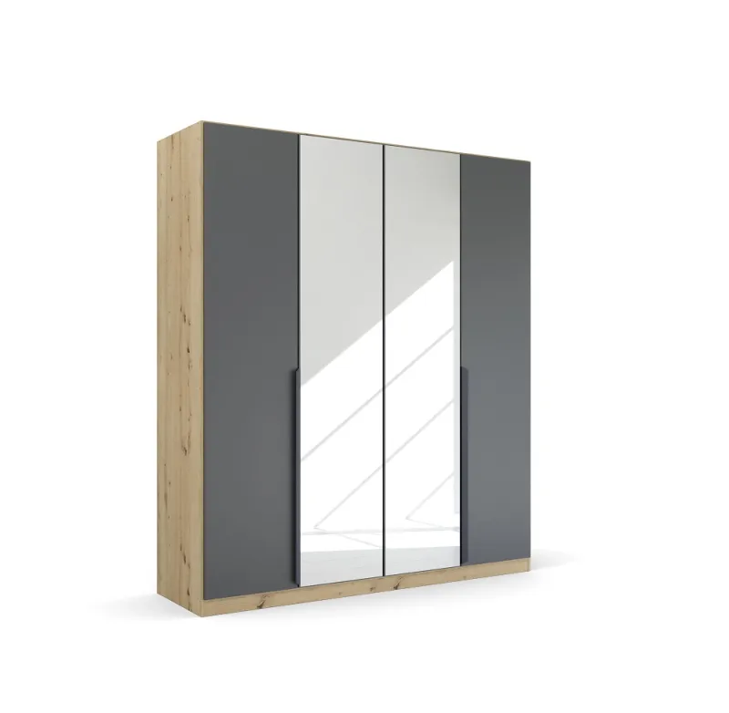 Kleiderschrank Drehtürenschrank Dark&Wood | 5-türig | mit Spiegeltüren | grau metallic / Eiche Artisan | 226x210
