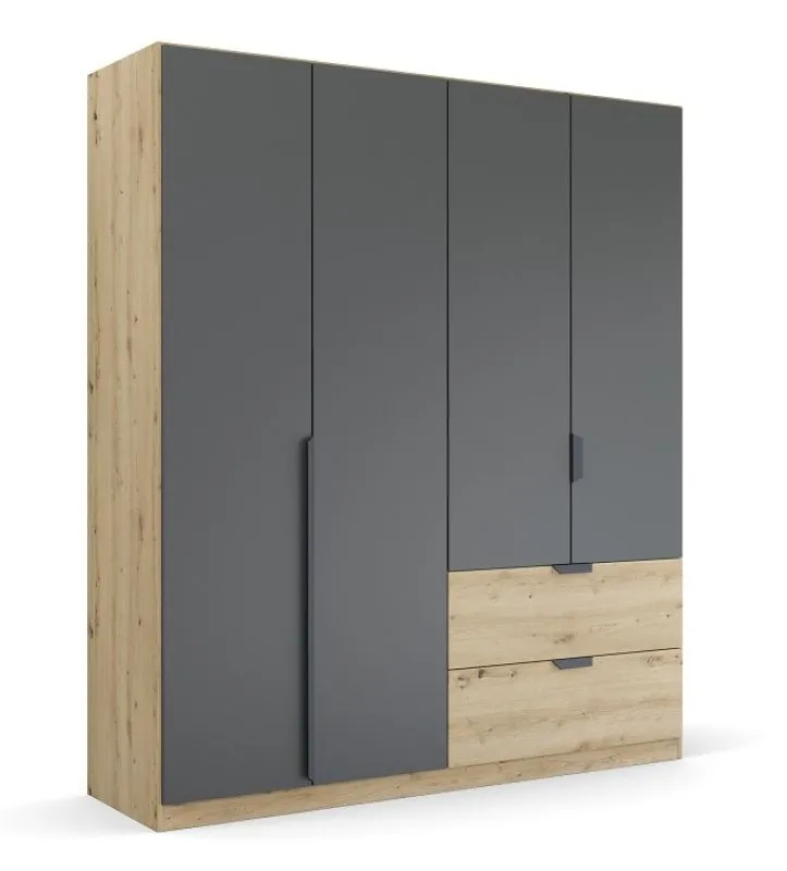 Kleiderschrank Drehtürenschrank Dark&Wood | mit Schubkästen | grau metallic / Eiche Artisan | verschiedene Größen
