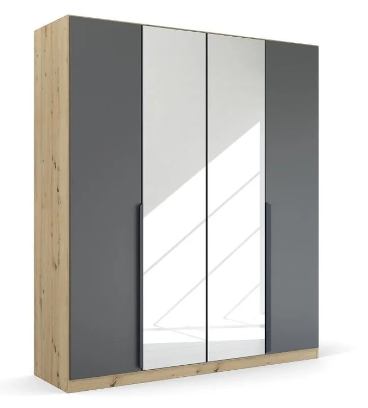 Kleiderschrank Drehtürenschrank Dark&Wood | mit Spiegeltüren | grau metallic / Eiche Artisan | verschiedene Größen