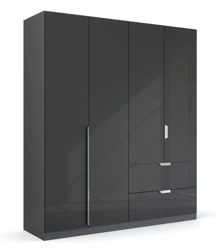 Kleiderschrank Drehtürenschrank Glamour | mit Schubkästen | effektgrau Hochglanz / grau metallic | verschiedene Größen