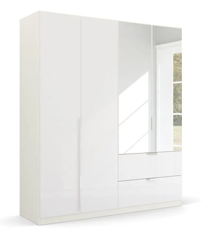 Kleiderschrank Drehtürenschrank Glamour | mit Spiegeltüren & Schubkästen | weiß Hochglanz / alpinweiß | verschiedene Größen