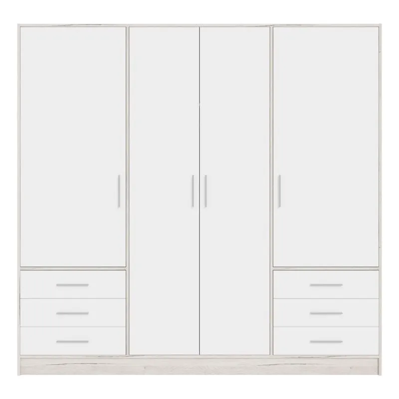 Kleiderschrank Drehtürenschrank Jupp | mit Schubkästen | Sandeiche / weiß | 206,5 x 200 x 60 cm Kantengriff