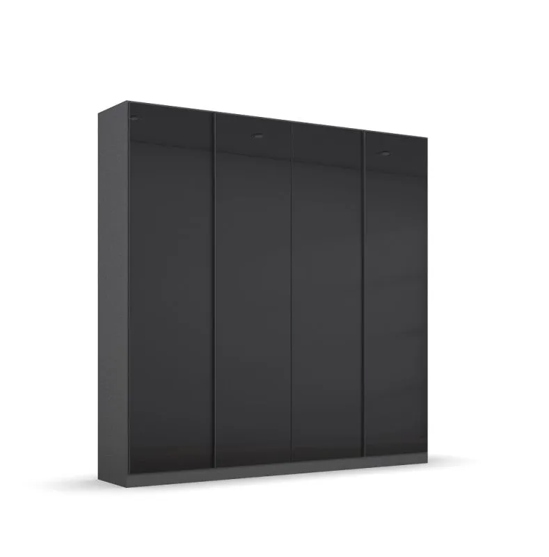 Kleiderschrank Drehtürenschrank Monostar | 4-türig | mit Glastüren | Glas basalt / grau metallic | 181x210 | mit Schubkasteneinsatz & Wäscheeinteilung