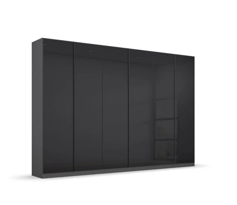 Kleiderschrank Drehtürenschrank Monostar | 6-türig | mit Glastüren | Glas basalt / grau metallic | 271x210 | mit Schubkasteneinsatz & Wäscheeinteilung