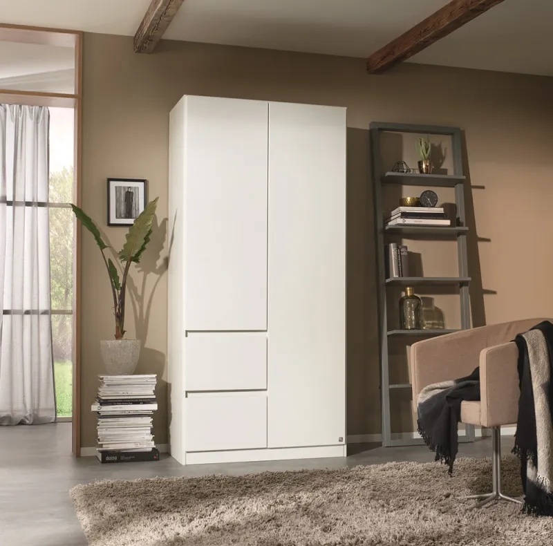 Kleiderschrank Drehtürenschrank Nidda | 2-türig | mit Schubkästen | Alpinweiß