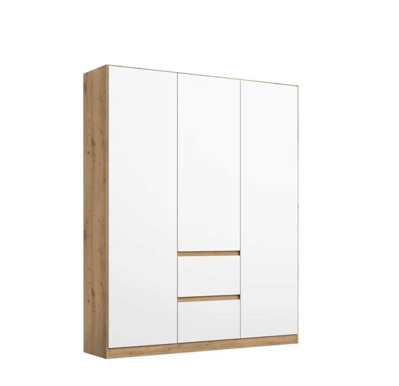 Kleiderschrank Drehtürenschrank Nidda | 3-türig | mit Schubkästen | Alpinweiß / Eiche Artisan