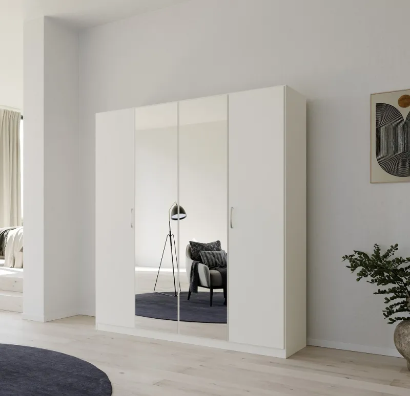 Kleiderschrank Drehtürenschrank Quadra-Spin | 4-türig | mit Spiegeltüren | alpinweiß | 181x210 | Griff Pure
