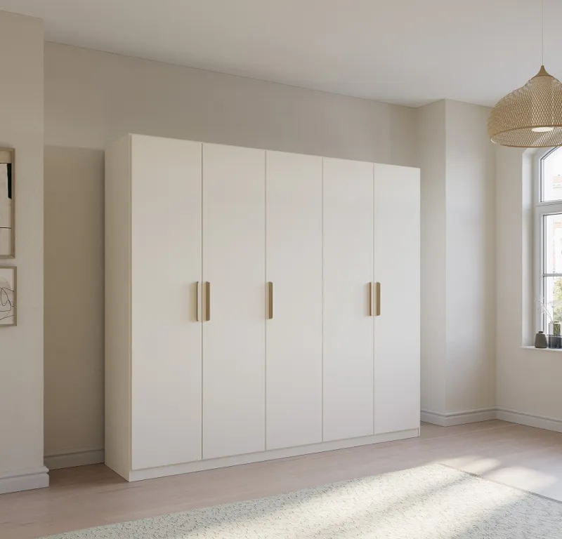 Kleiderschrank Drehtürenschrank Quadra-Spin | 5-türig | alpinweiß | 226x210 | Griff Skandi