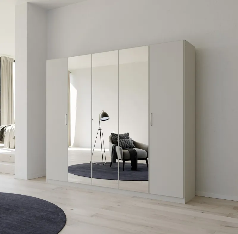 Kleiderschrank Drehtürenschrank Quadra-Spin | 5-türig | mit Spiegeltüren | seidengrau | 226x210 | Griff Pure