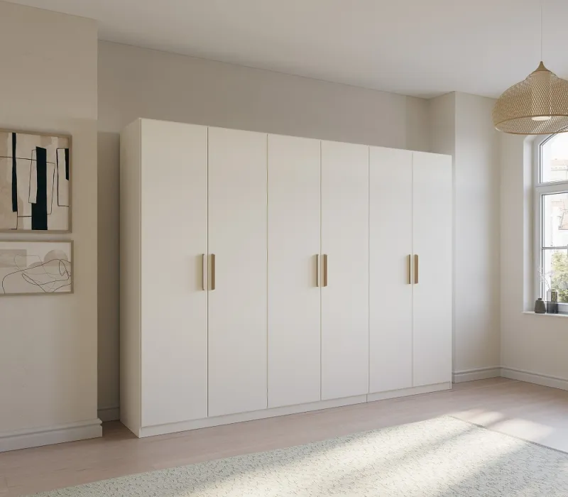 Kleiderschrank Drehtürenschrank Quadra-Spin | 6-türig | alpinweiß | 271x210 | Griff Skandi