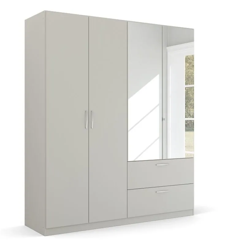 Kleiderschrank Drehtürenschrank Quadra-Spin | mit Spiegel & Schubkästen | seidengrau | verschiedene Größen