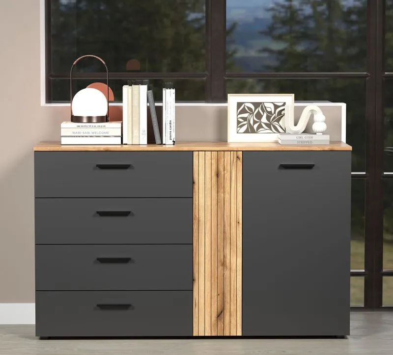Kommode Esteban 1 | Anthrazit / Coast Evoke Oak