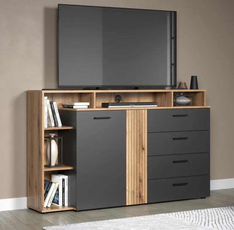Kommode Esteban 4 | Anthrazit / Coast Evoke Oak