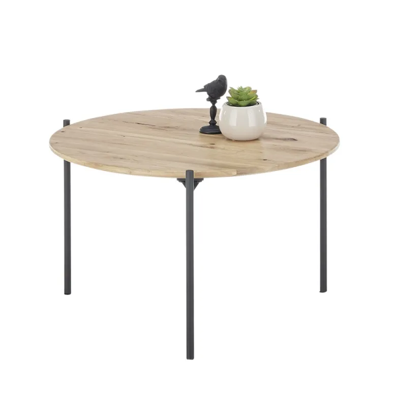 Couchtisch Assuan | Eiche massiv | rund | Eiche / schwarz | 55 cm