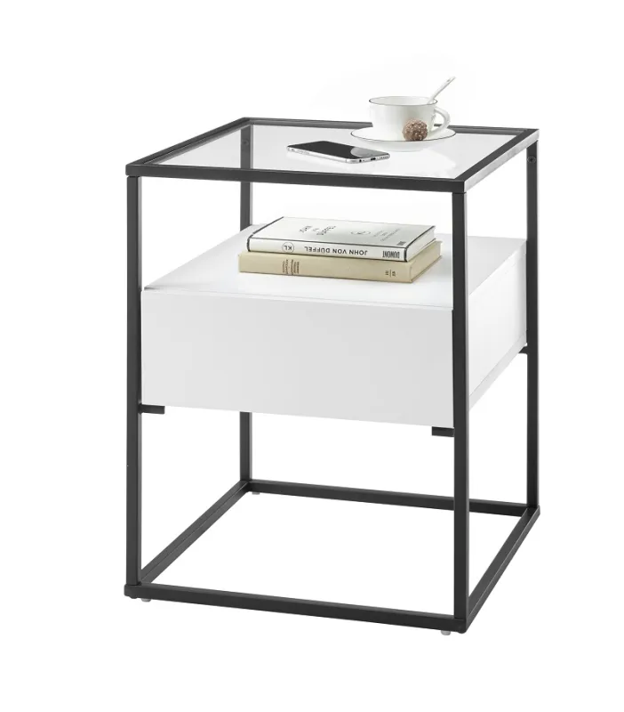 Beistelltisch Evora mit Glasplatte | 43x43 | weiß
